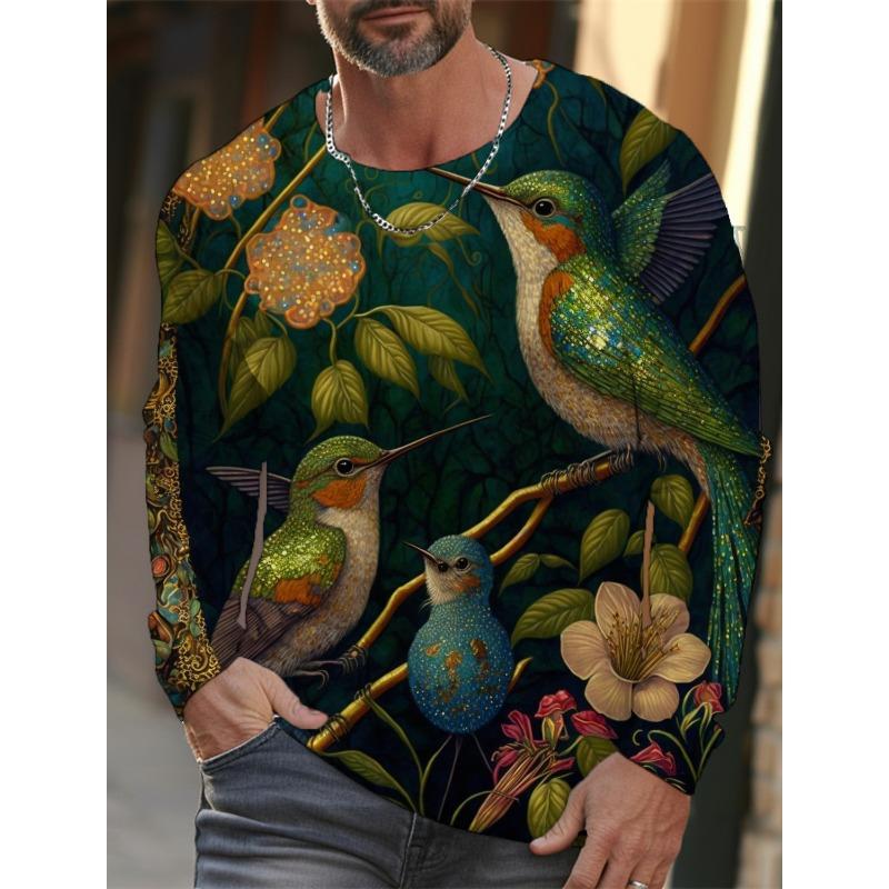 

2024 новая мужская футболка с длинными рукавами с 3D-печатью и принтом попугая в высоком разрешении, мужские осенние топы, повседневная домашняя одежда с круглым вырезом 4XL