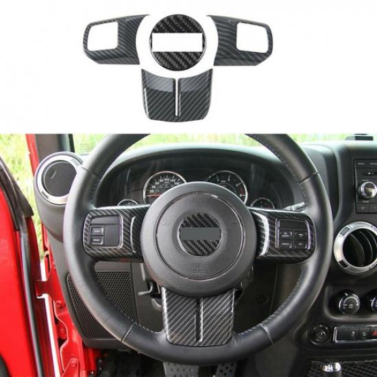 

4X Steering Wheel Decor Cover Trim Kit for Jeep Wrangler JK 2011-18 Carbon Fiber