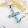 Opal Cross Pendant Necklace Women Copper Chain With White Blue Rose Gold Gemstone 45cm5cm Adjustable Geometric Design