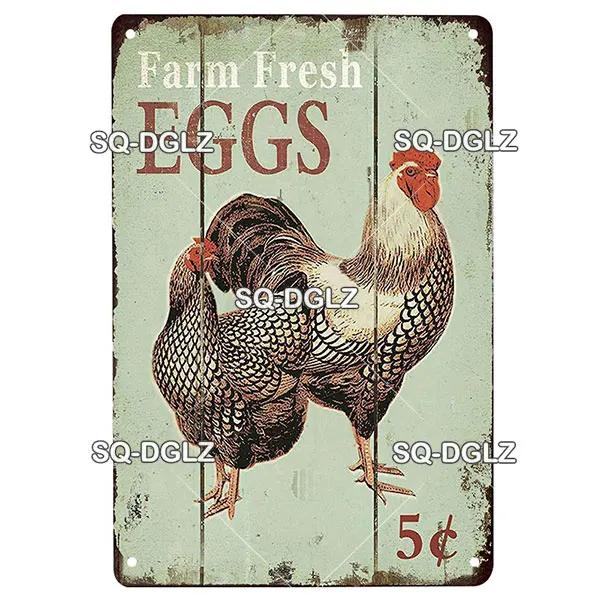 Chicken Zone Metal Sign Vintage Metal Plaque Plates Decor For Pub Bar Garden Wall Decor Tin Signs Fresh Eggs Poster