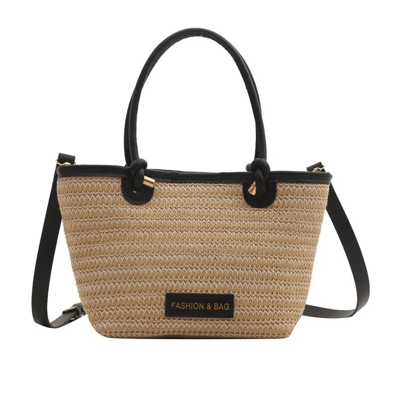 

2025 весна/лето новая соломенная сумка кроссбоди универсальная сумка-тоут плетеная сумка сумка из ротанга модная сумка-ведро чёрный