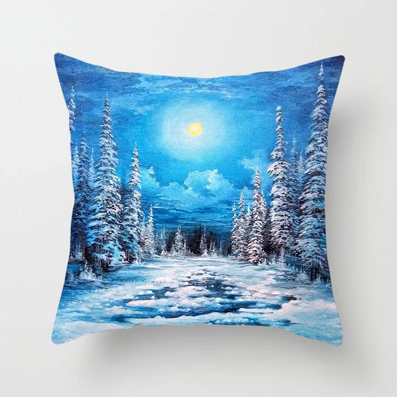 Home Decor Winter Scenes Pillow Covers for Cozy Decor Pattern Cushion Cover Suitable for Sofa Bedroom Car Pillow Cover