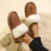 Fashion 2024 Winter Plush Low-top Thick-soled Fur Warm Women's Slippers Flat New Horseshoe Cotton Rubber Roman Toe-cap Slippers Traf