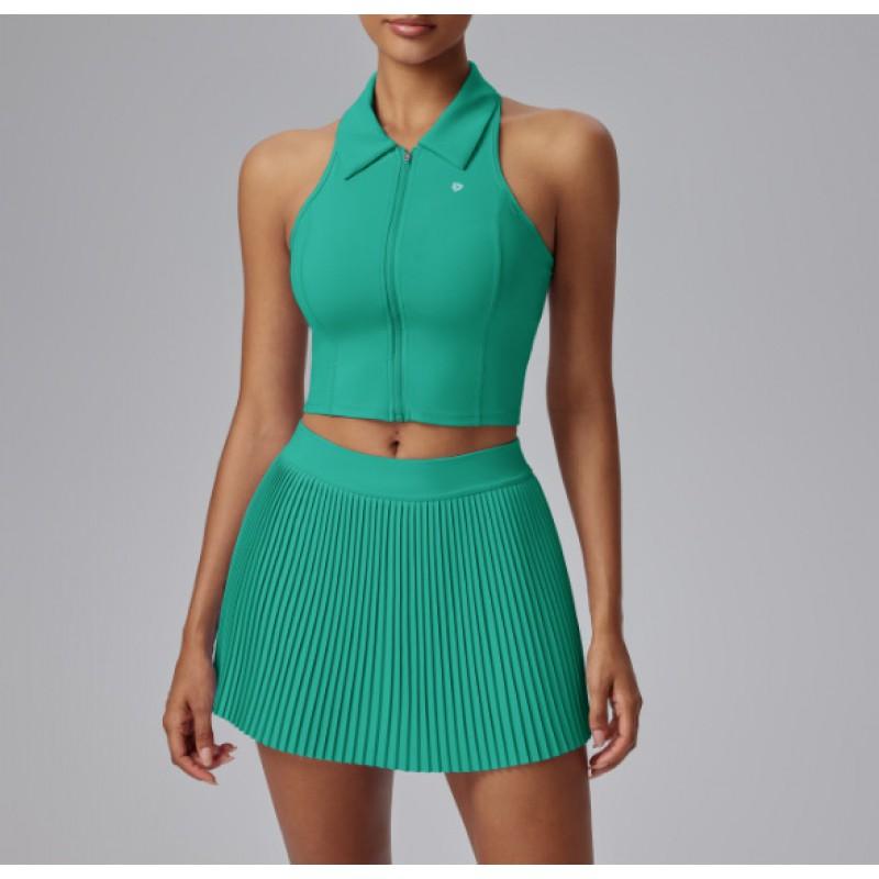 Womens Tennis Set Slim Fit Stretch Quick Dry Tank Top Skirt Anti-Slip Running Yoga Sportswear