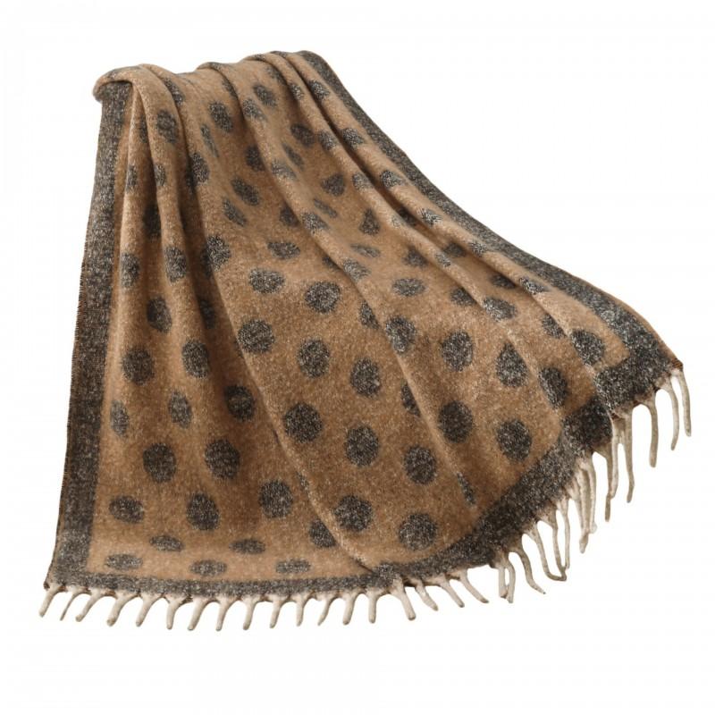 Cozy Winter Knit Throw Blanket With Polka Dot Jacquard Soft Fuzzy Mink Feel Fringed Shawl Sofa Bed