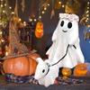 Halloween Ghost Walking Dog Statue Spooky Garland Ghost Walking Puppy Figurine Resin Sculpture Indoor Outdoor Desktop Decoration Ornament