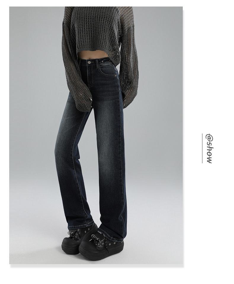 Autumn Retro High-Waist Straight Leg Mop Jeans for Women