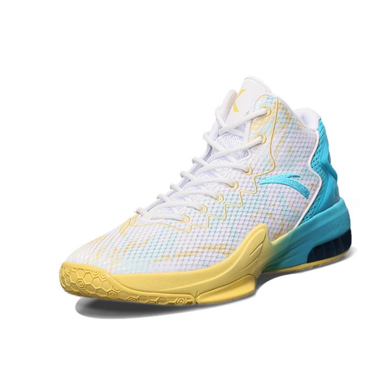 Anta Cushioning Anti-Slip And Wear-Resistant High-Top Basketball Shoes Men's White Yellow Blue Sneakers 11741105-13