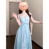 Wind Vacation Wind Suspender Dress New Versatile Women's Summer Super Good-looking Long Skirt Blue
