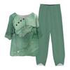Women's Summer Half Sleeve Printed Tops Elastic Waist Nine Piece Pants Two Piece Set