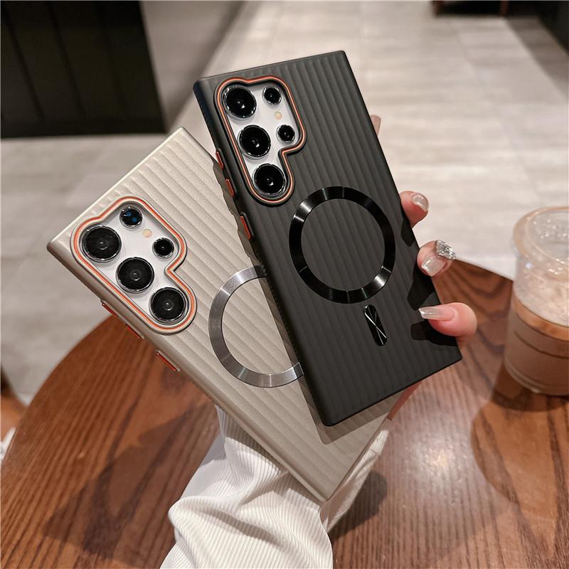 Pro Samsung Galaxy S24 S23 S22 Plus Ultra Vlnitý Pokovený Metalická Barva Magnetický Proti otiskům prstů PC Nárazuvzdorný Protiskluzový Zadní Kryt Pouzdro Skořepina