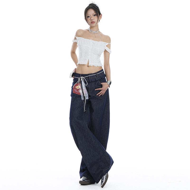 2025 Spring Women's Ruffle Edge Double Waist Saber Pants in Washed Spicy Street Style