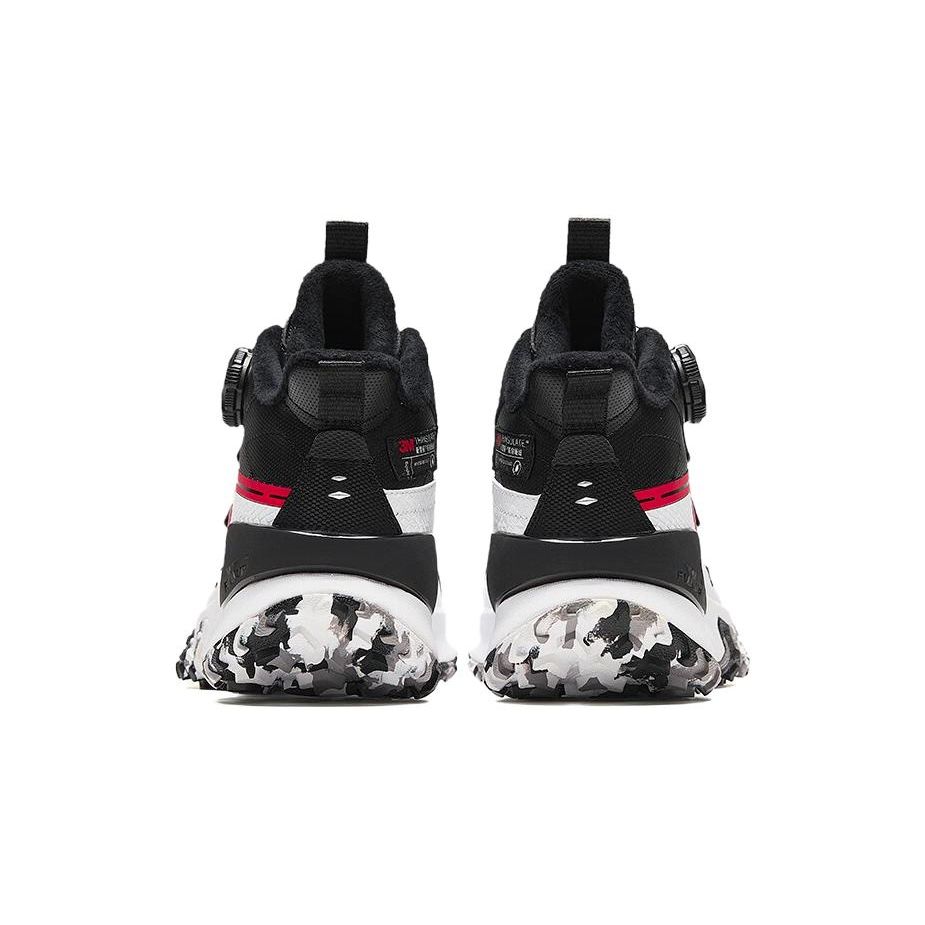 Anta Kids Knob Comfortable Thick Bottom Fleece Leather Non-Slip Warm Mid-Top Outdoor Shoes Kids Shoes Black White 312346907N-7