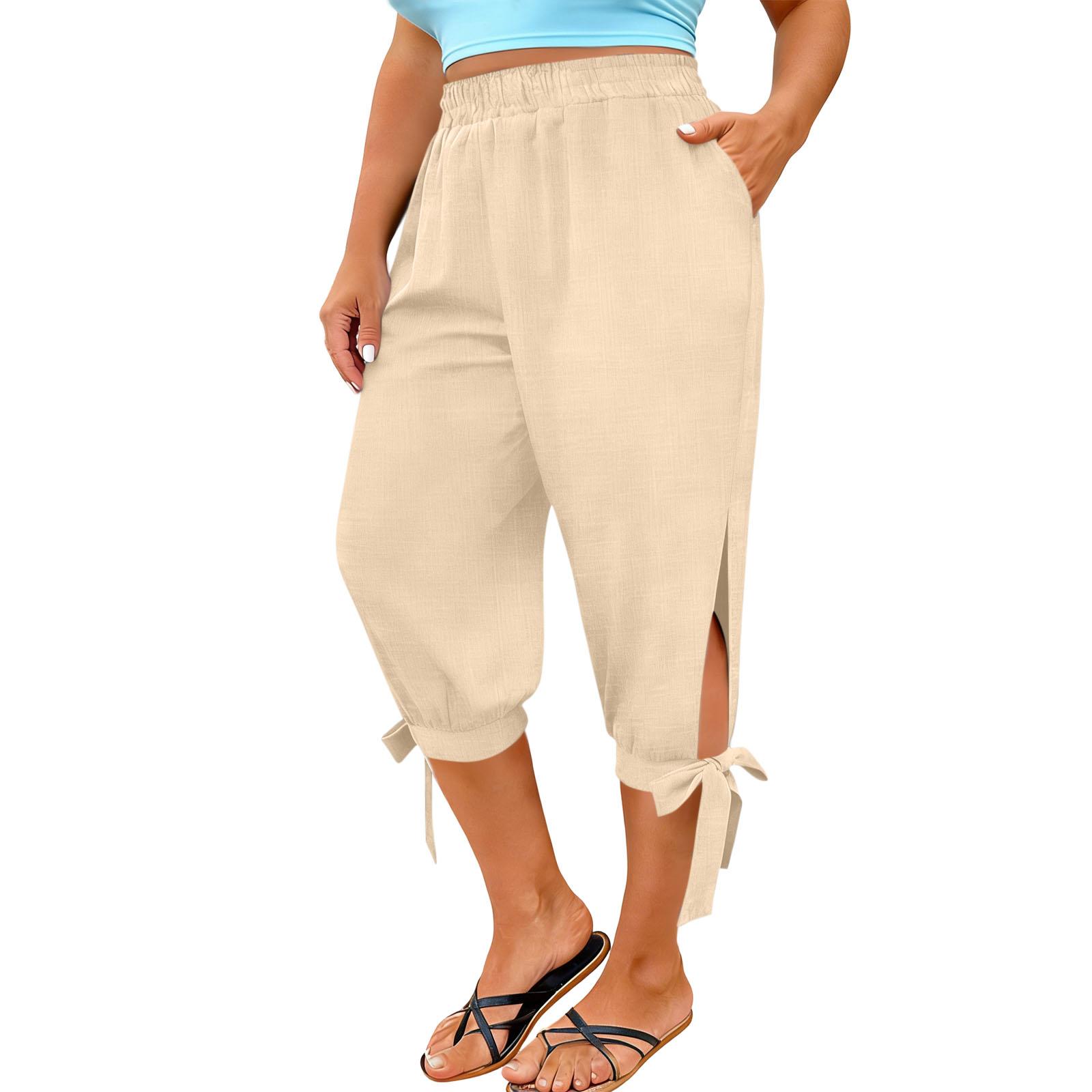 Women s Fashionable Loose-fitting Split-hem  Cropped Casual Pants L