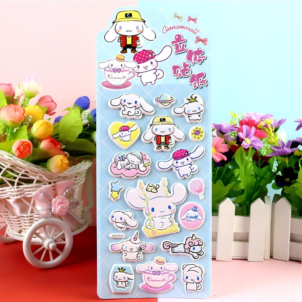 4Pcs Funny Cute Sanrio Cartoon Cinnamoroll 3D Bubble Stickers Diy Laptop Phone Fridge Kawaii Decoration Puffy Decals Gifts