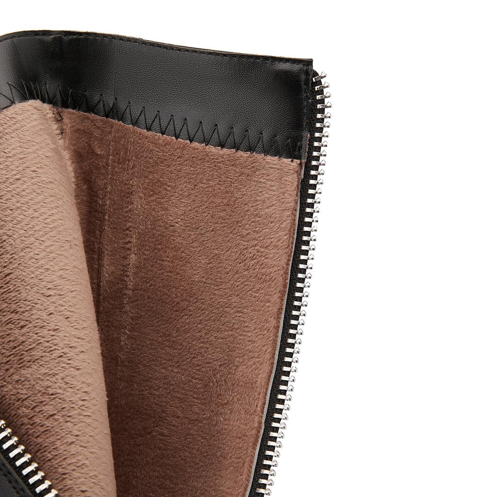 Krazing Pot Naturkuhleder Herbst Winterschuhe Dicke Mittelhohe Absätze Große Größe 45 Größe 44 Leder Europäisches Design Damen Warmhalten Kniestiefel