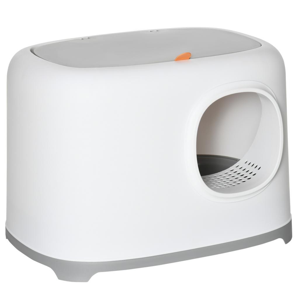 Cat Litter Box with Lid, Cat Toilet with Hood, Scoop, Grid Floor, XXL Cat Toilet for Cats up to 5 kg, 55 x 40 x 39 cm, White