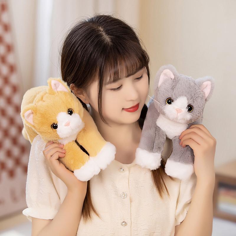 53cm Boneca de Gato Fofa Macia Pelúcia Animal de Pelúcia Realista Brinquedo de Pelúcia Simulado Cinza Branco Gatinho Almofada para Crianças Meninas Presente de Aniversário