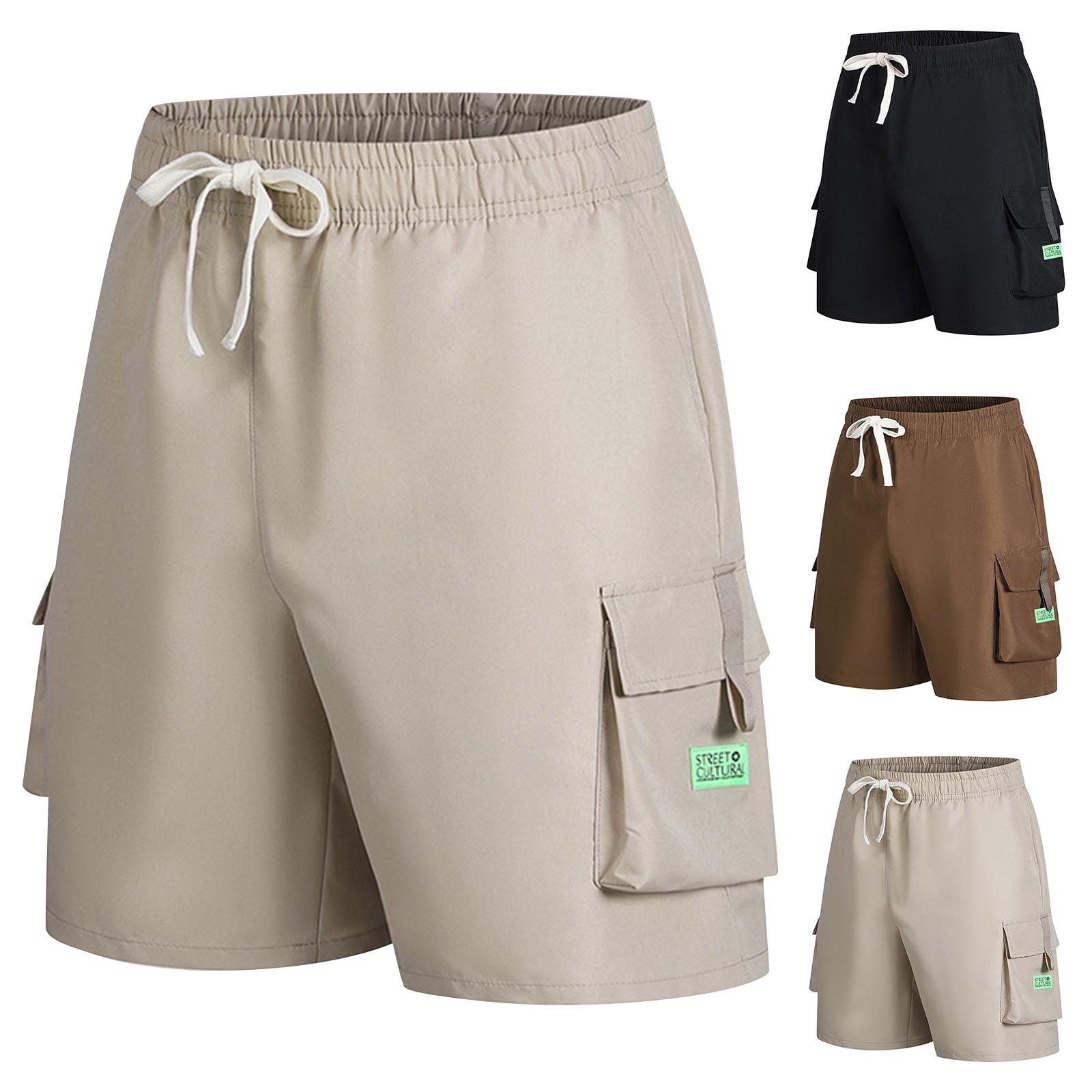 

Men s Summer Casual Sportswear Elastic Waist Multi-Pocket Men s Cargo Shorts XXL чёрный