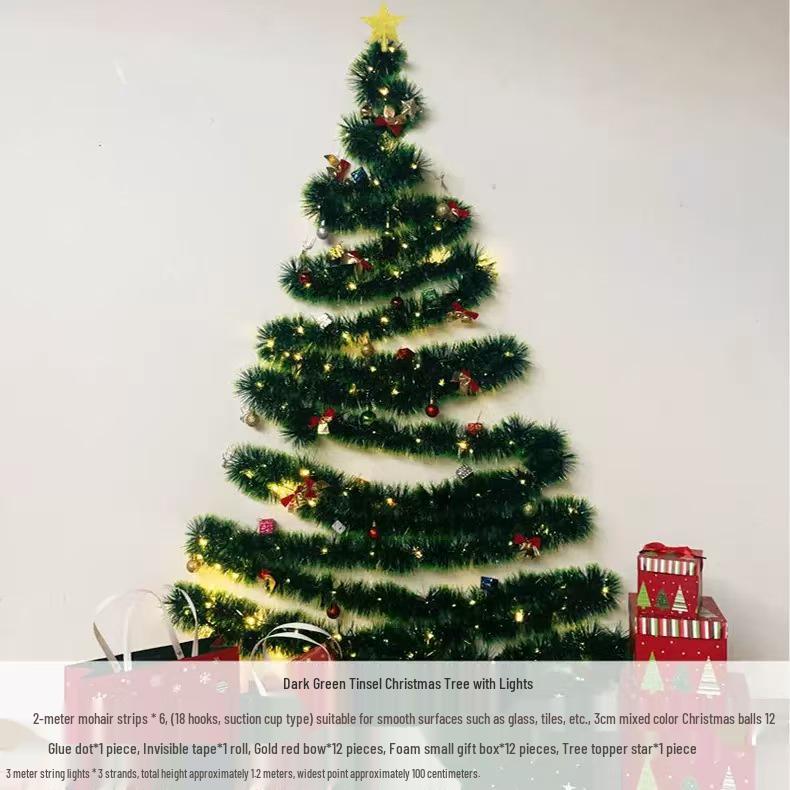 Corner Flat Christmas Tree with Rattan Colored Balls: Wall Sticker Decoration for Hotels, Shops, and Malls