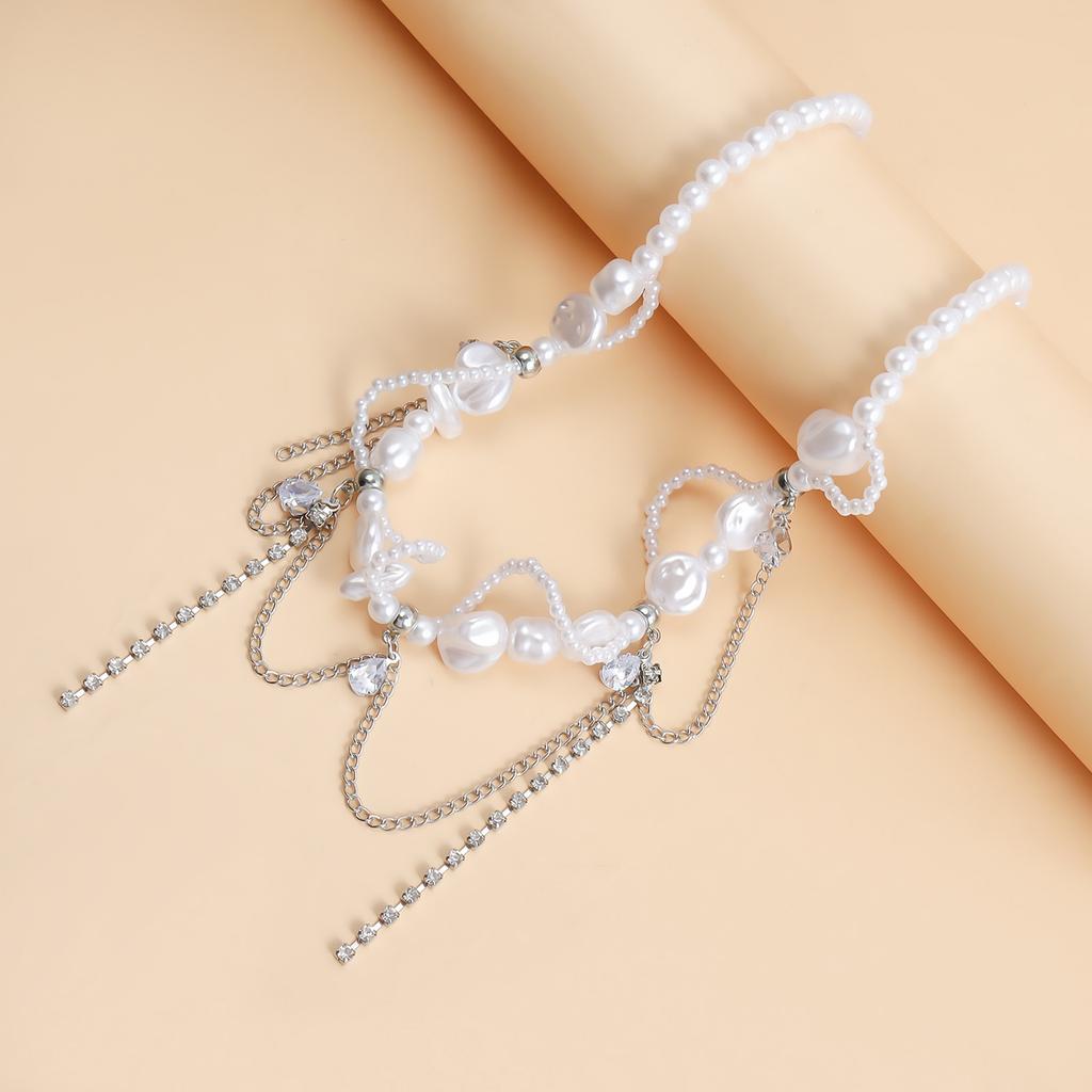 Elegant Pearls Necklace with Chain Star Clavicle Chain Adjustable Choker Neck Jewelry for Wedding Party Special Occasion