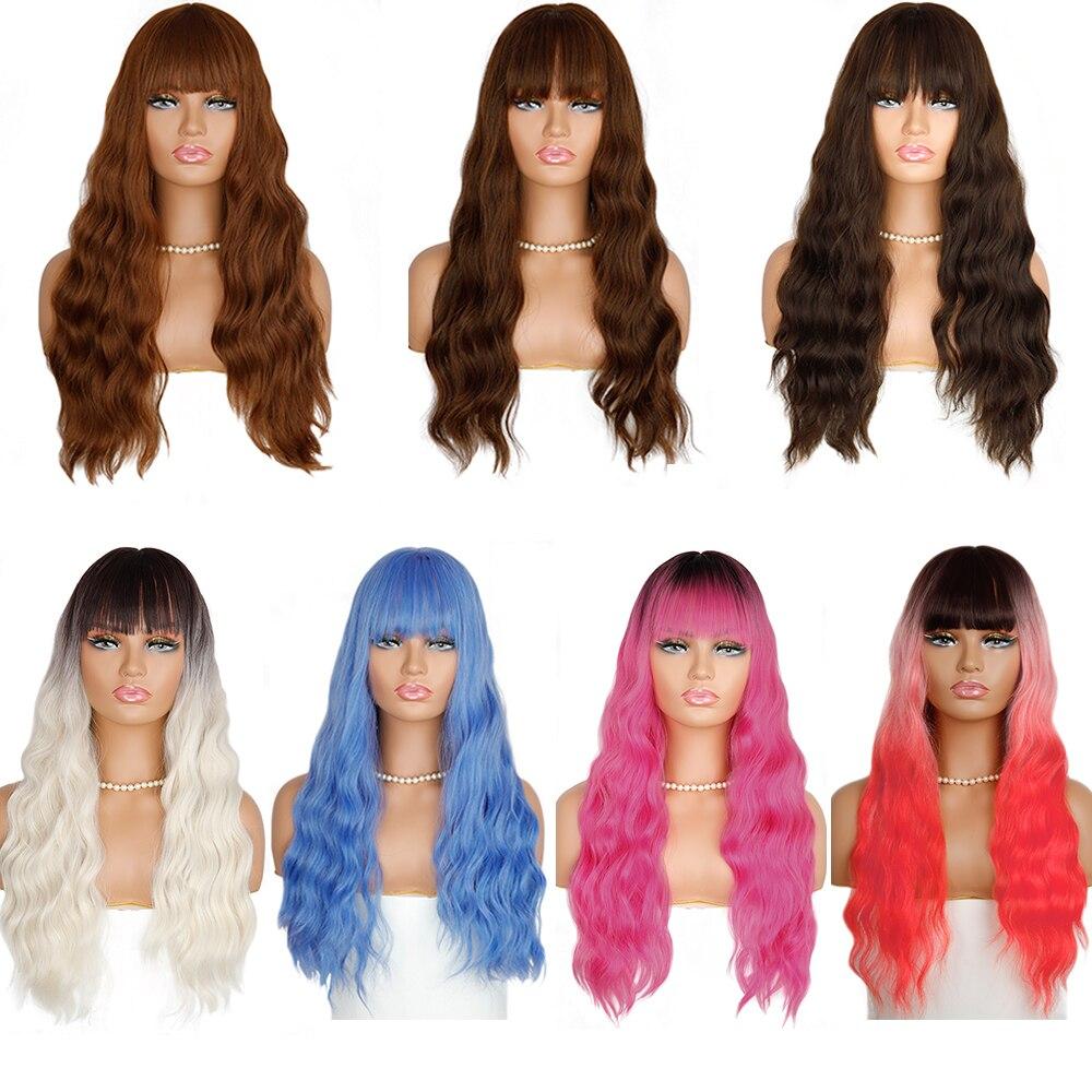MERISIHAIR Synthetic Heat-Resistant Women's Wig With Bangs Ombre Red Brown Cosplay Long Wavy Curly Hair Lolita Wig