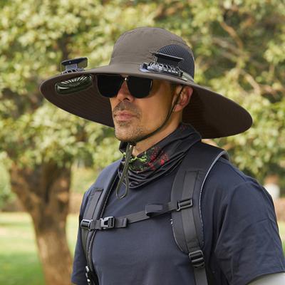 Sombrero de Sol para Hombre con Diseño de Ventilador de Doble Fuente de Alimentación Viento de Tres Velocidades Ajustable Ala Ancha Sombrero de Pesca Sombrero de Pesca Senderismo