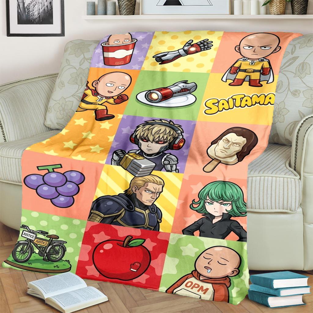 One-Punch Man Print Flannel Blanket Warm Comfortable for Travel, Bedrooms, Chairs, Sofas, Beds, Picnics-kwq170
