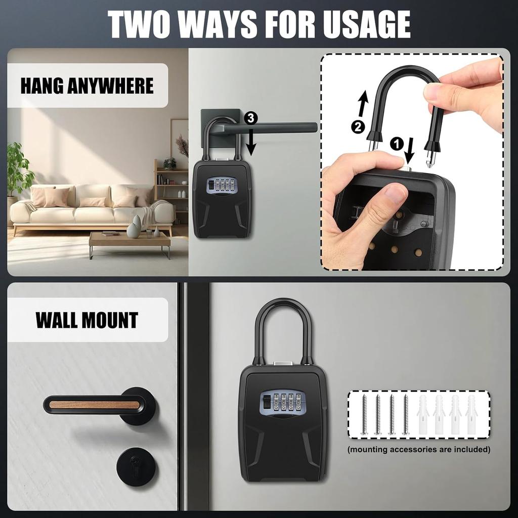 Key Lock Box Outdoor with Code, Large Key Lockbox for Keys Outside Portable Lock box for Keys, 4 Digit Combination Key Safe Storage, Waterproof