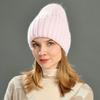 Versatile series adult rabbit velvet knitted hat solid color lined outdoor satin lining wool hat source