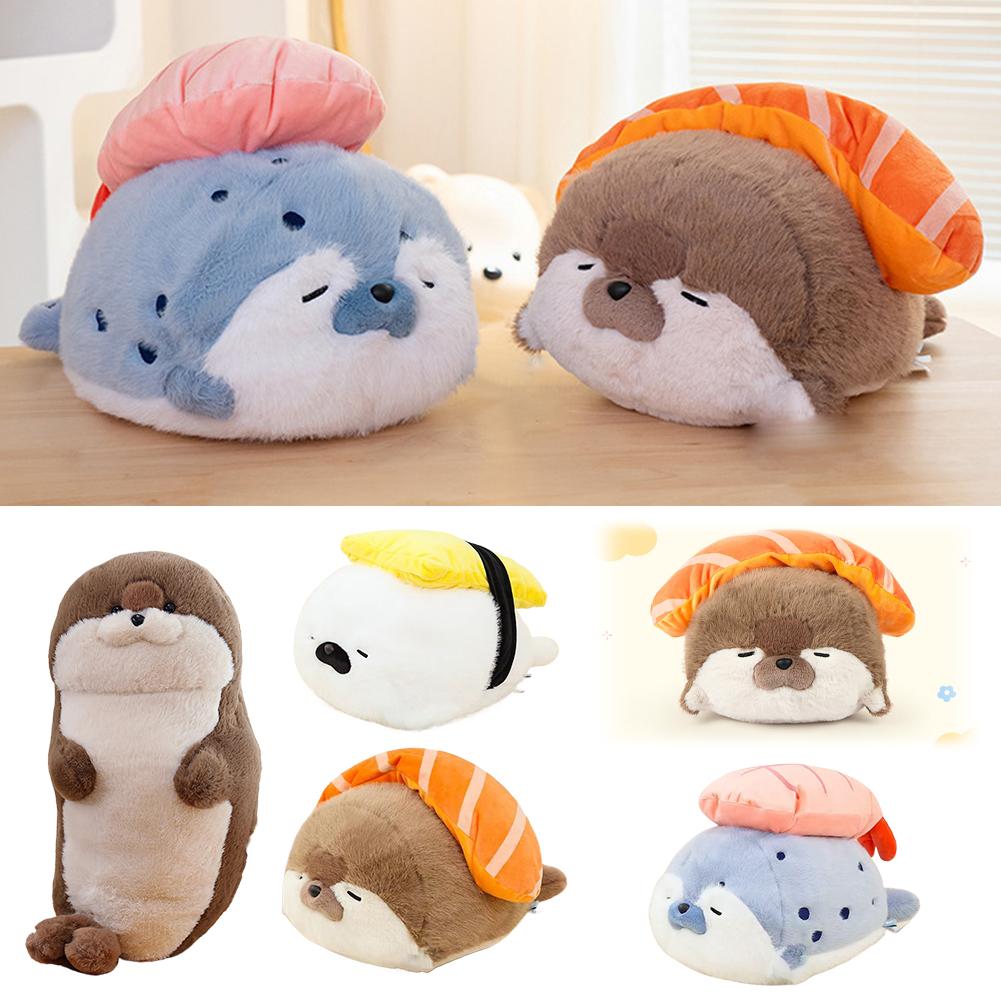 Seal Plush Toy 40cmKawaii Sushi Otter Plush Toy Delicious Rice And Sea Dogs Marine Organism Doll Animal Soothing Sleep Pillow