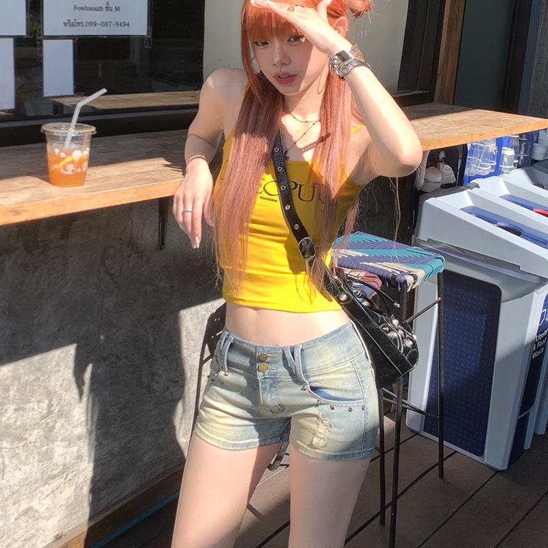 

2024 Женские джинсовые А-силуэта шорты с низкой посадкой - Приталенный крой Small темно-синий