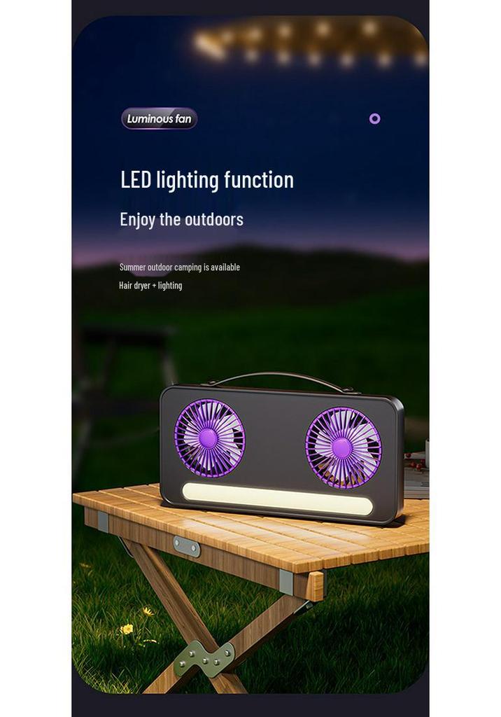 Portable USB Rechargeable Dual-Head Fan for Home and Outdoor Use