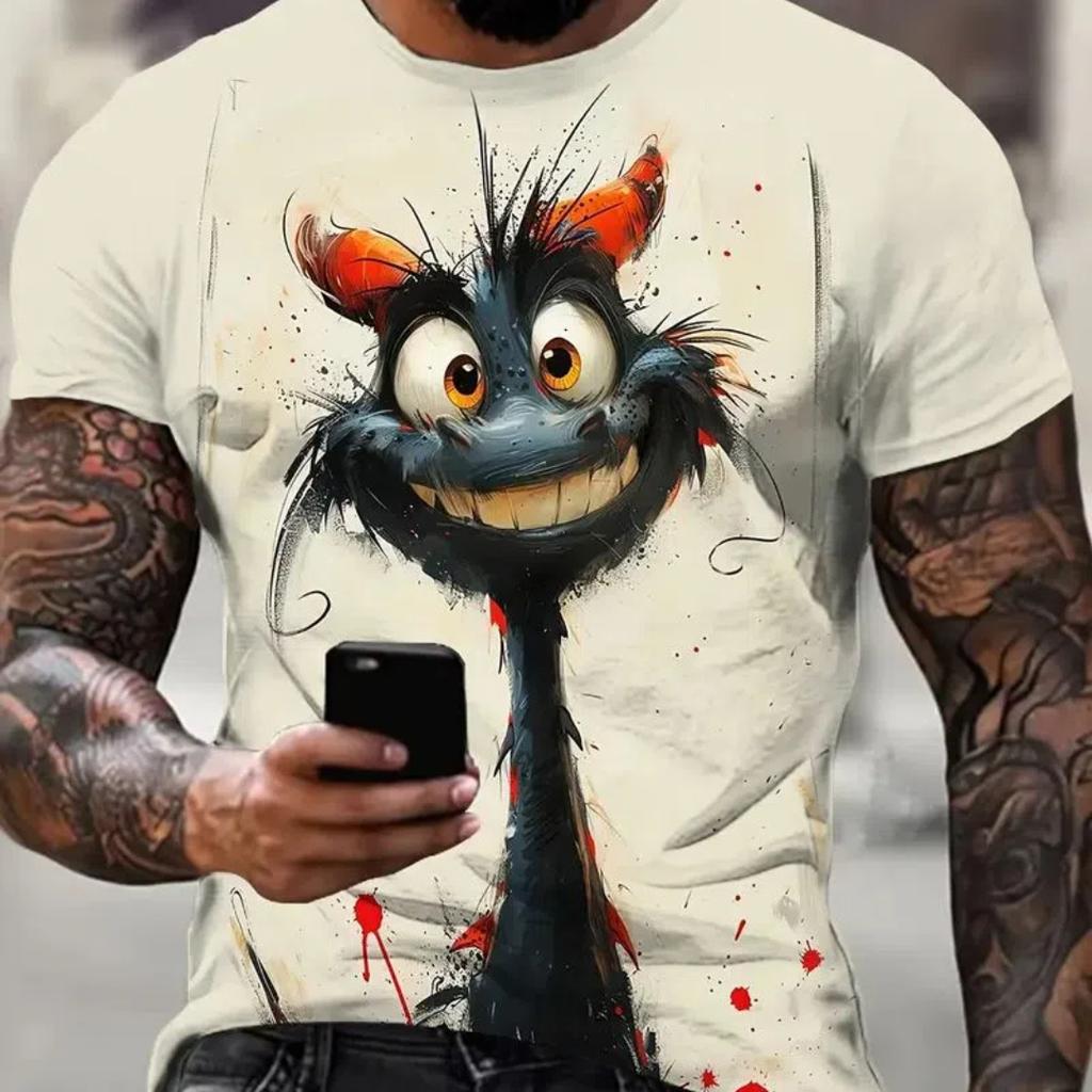 Summer Men's T Shirt Short Sleeve Animal Print Casual O-Neck Oversized Pullover Fashion Streetwear Male Clothing Cat T-Shirts