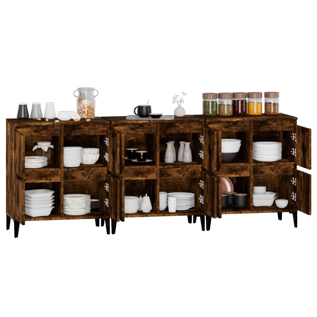 Sideboards 3 pcs Smoked Oak 60 x 35 x 70 cm Engineered Wood
