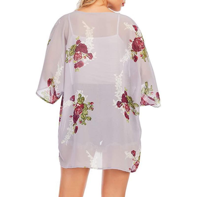 YYFS Blusas y Camisas de Moda Casual de Verano Primavera para Mujer con Estampado de Patrón Floral y Mangas 3/4