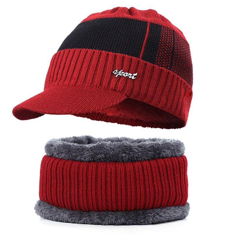 Soft Men Unisex Winter Warm Hat Knit Visor Beanie With Cozy Fleece Lining**