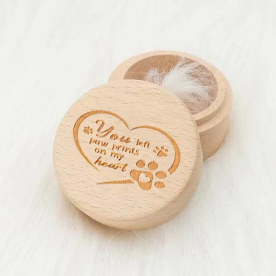 Yousheng Pet Memorial Keepsake Box Elegant Wooden Paw Print Design Engraved Smooth Surface Pet Cremains Storage Box
