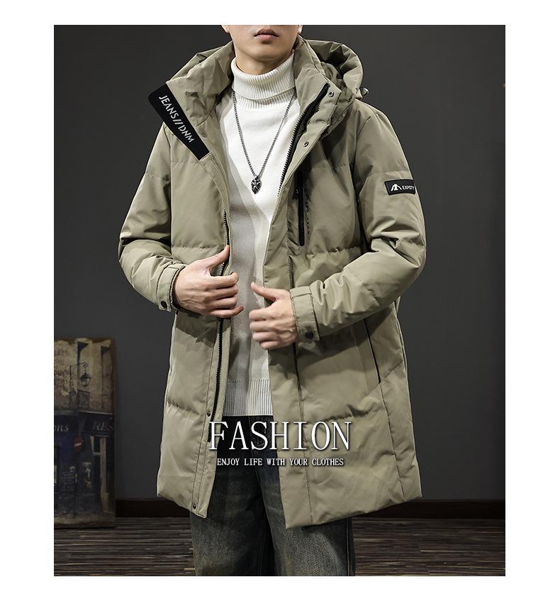 Men's 2025 Winter Hooded Down Jacket, 90% Duck Down, Mid-length, Warm H-Shaped Trendy Coat