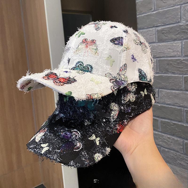 New Summer Printed Butterfly Baseball Cap for Women Elegant Sunshade Breathable and Fashionable Outdoor Furry Duck Tongue Sun Hat