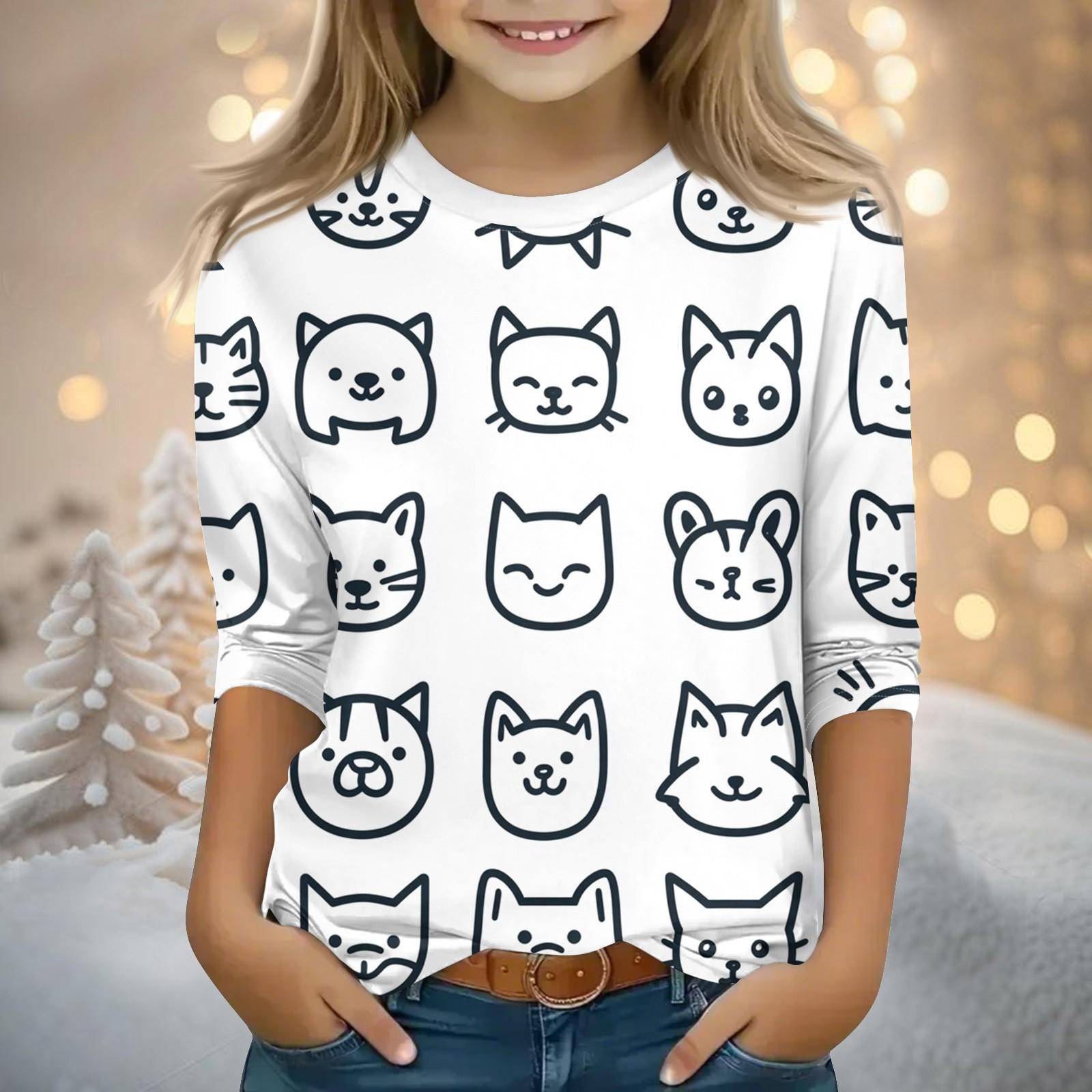 

Детские топы с рукавами 3/4, футболка с принтом, круглый вырез, пуловер, блузка, детские раскрашенные вручную цветные топы 160