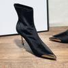 New Style Women's Concise Black Women Ankle Boots Pointed Toe Design Metal Decoration High Stiletto Heels Shoes Zapatos Mujer