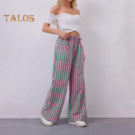 Pantaloni Lungi Dama Talie Joasă Talie Elastică Șnur Ajustabil Pantaloni Casual cu Buzunare Croială Largă Pantaloni cu Picior Lat