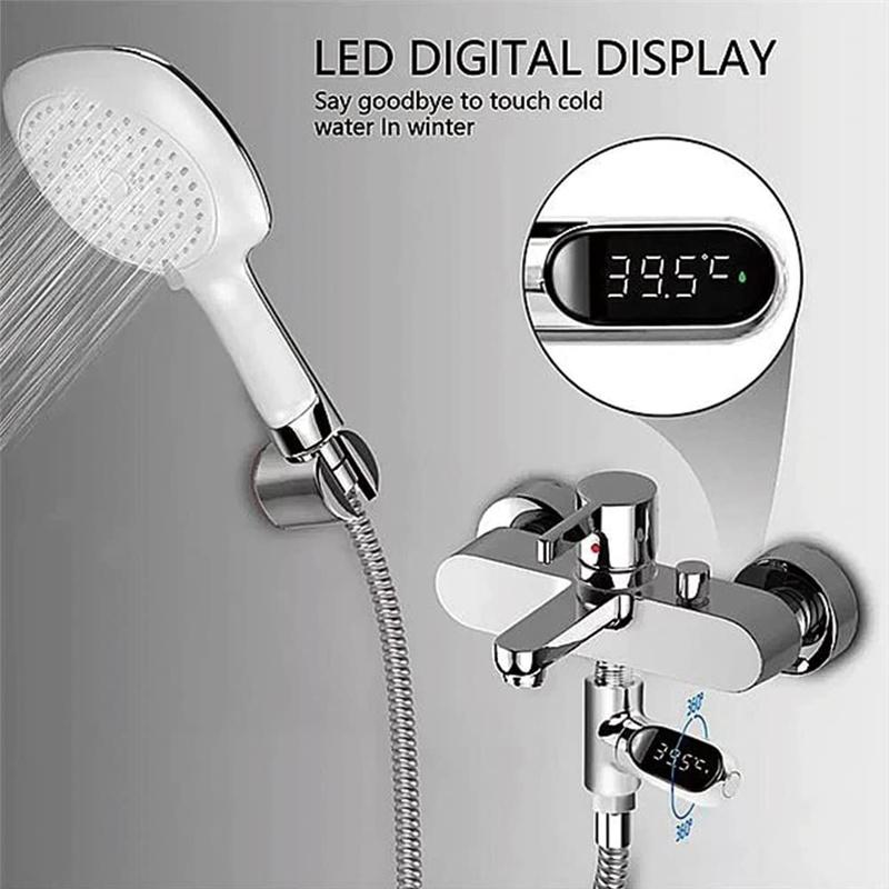 Shower Thermometer LED Display Baby Bath Water Thermometer Meter 360° Rotation Flow Water Self-Generating Temperture Monitor
