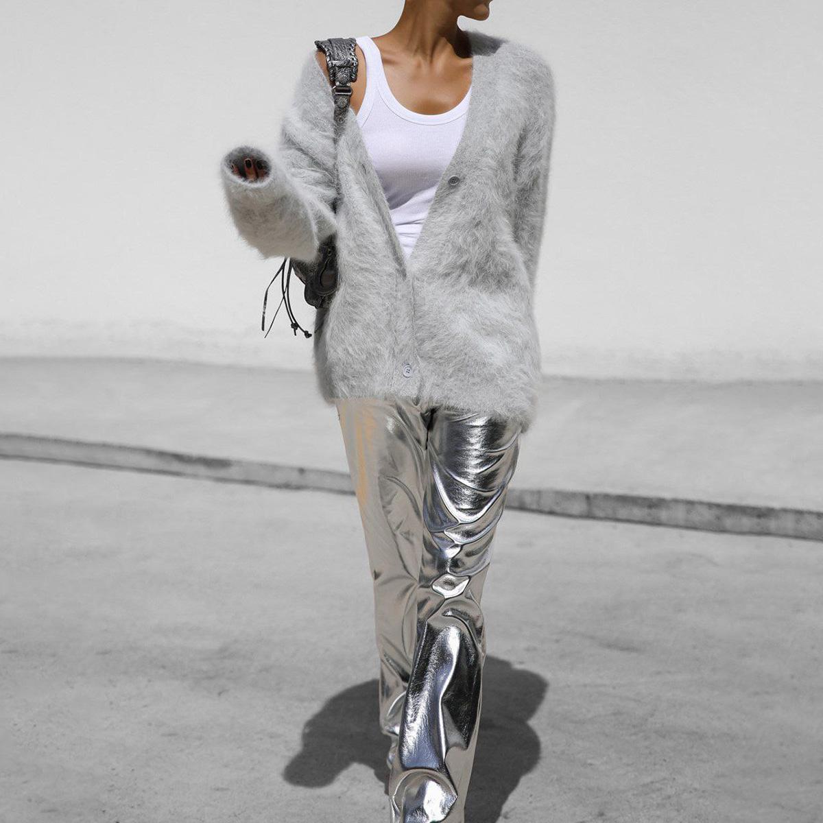 

Женский свитер осень-зима повседневный однотонный с V-образным вырезом и длинным рукавом L