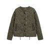 Womens Loose Fit Casual Cotton Jacket Winter Long Sleeve Round Neck Single Button Coat