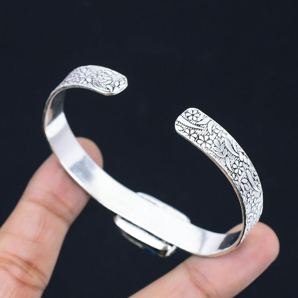 Natural K2 Jasper Gemstone Bangle White Adjustable 925 Sterling Silver Jewelry