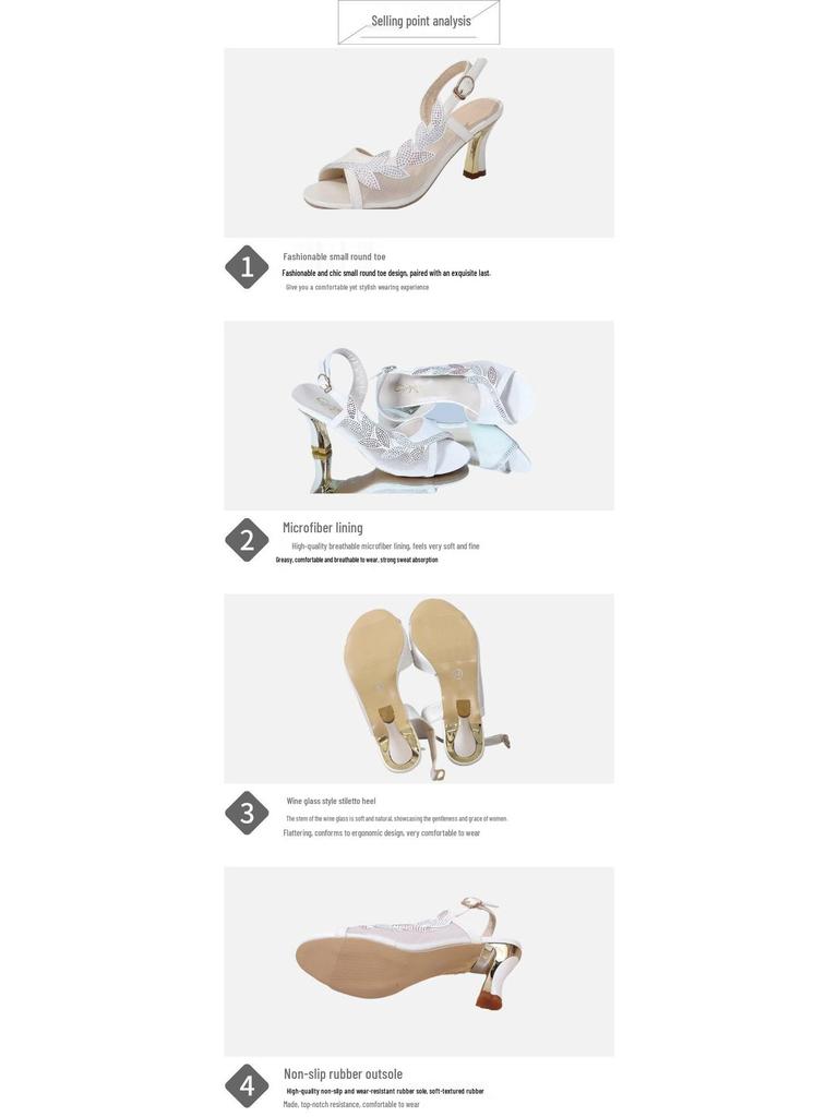 European & American Plus Size Stiletto Heel Mesh Rhinestone Peep Toe Sandals