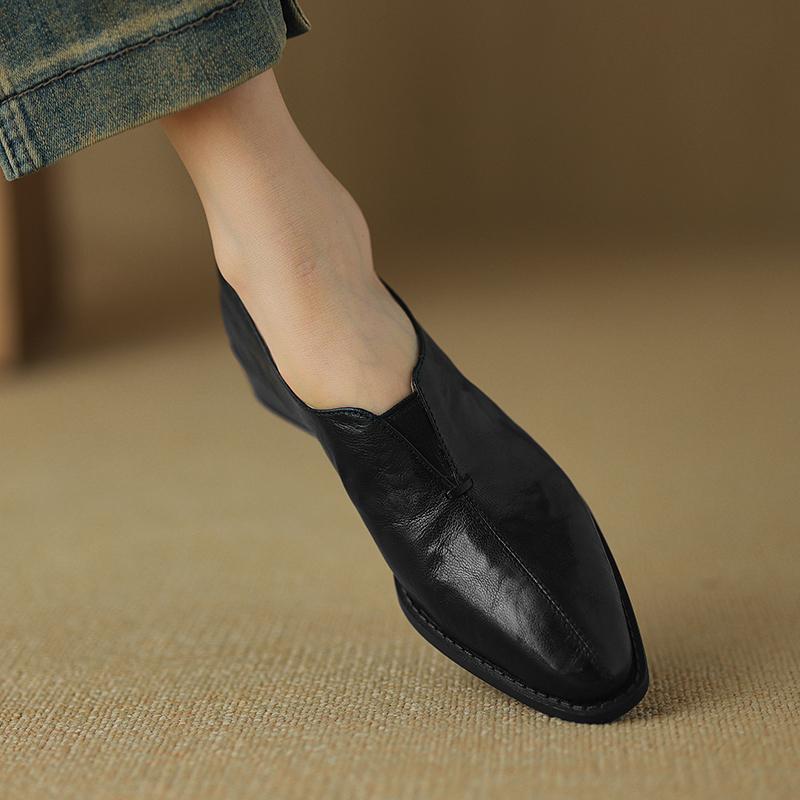 

Fashion 2025 New Autumn Women Pumps Sheep Skin Spring Women Shoes Fashion Loafers Zapatos Mujer Chunky Heels Retro Ladies Shoes 34 чёрный