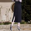 High-Waist Black Corduroy Midi Skirt: Thickened for Autumn/Winter with Slimming Slit